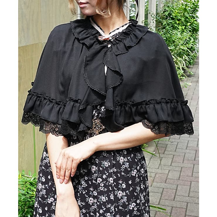 黒 | ラッフルフリルシフォンケープ | axes femme