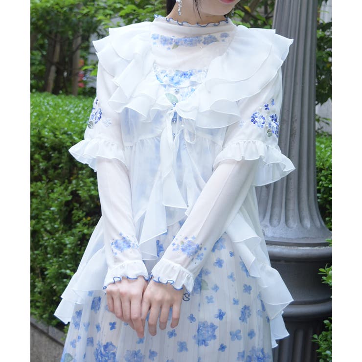 白 | 紫陽花刺繍フリルガウン | axes femme