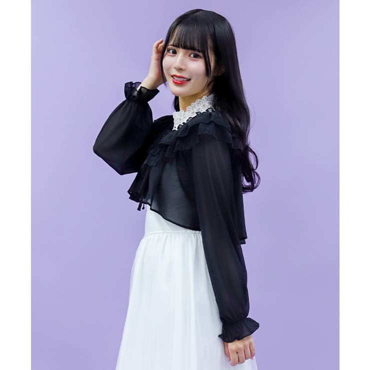 Grace Class ダマスク刺繍装飾フリルシフォンボレロ オフショルシフォンボレロ[品番：IGAW0006446]｜axes femme