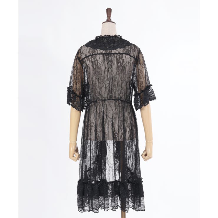 axes レースガウン（カーデガン）　黒白レース　新品　フリーサイズ フリルレースガウン[品番：IGAW0005214]｜axes femme