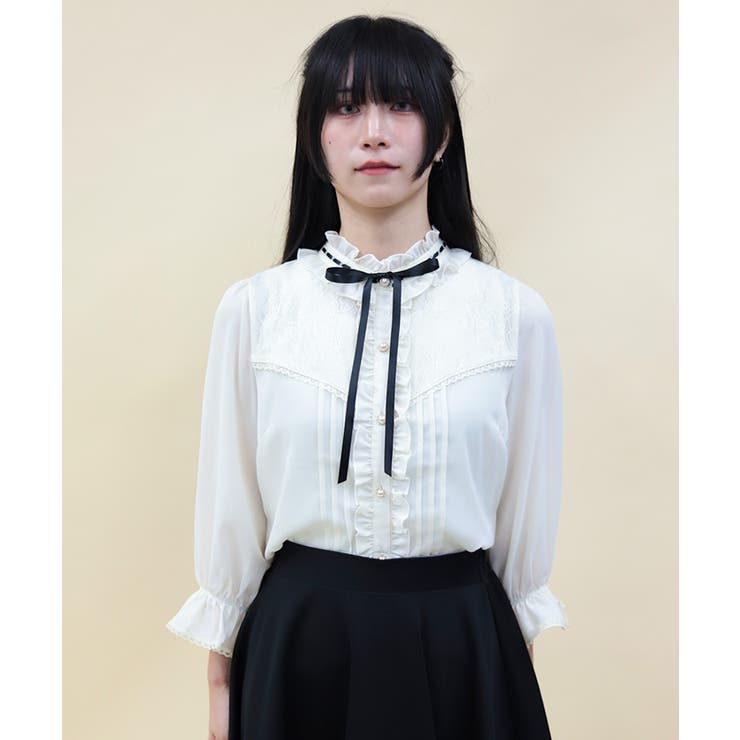 梯子レーススタンドカラーブラウス | axes femme | 詳細画像4 