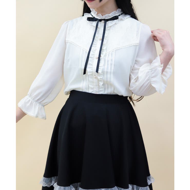 生成り | 梯子レーススタンドカラーブラウス | axes femme