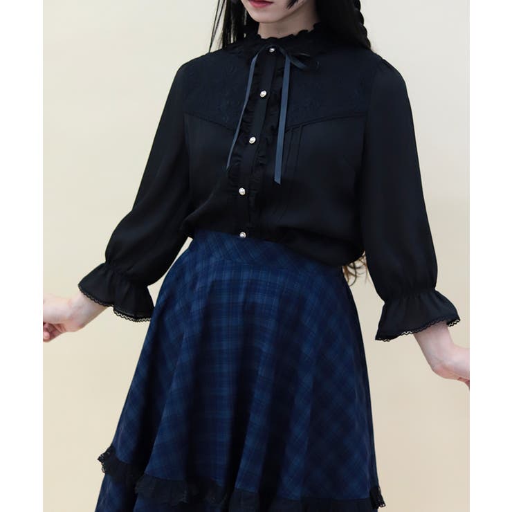 黒 | 梯子レーススタンドカラーブラウス | axes femme