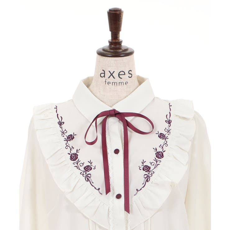 バラ刺繍ヨーク切替七分袖BL[品番：IGAW0000191]｜axes femme