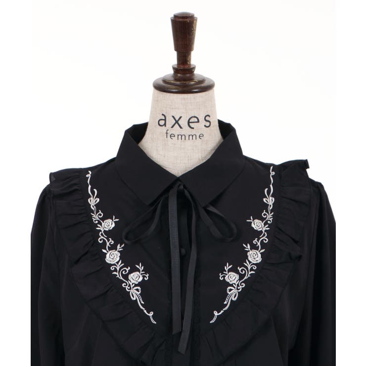 タイ付ラッフルフリル半袖ブラウス[品番：IGAW0006174]｜axes