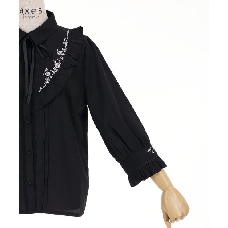 バラ刺繍ヨーク切替七分袖BL[品番：IGAW0000191]｜axes femme