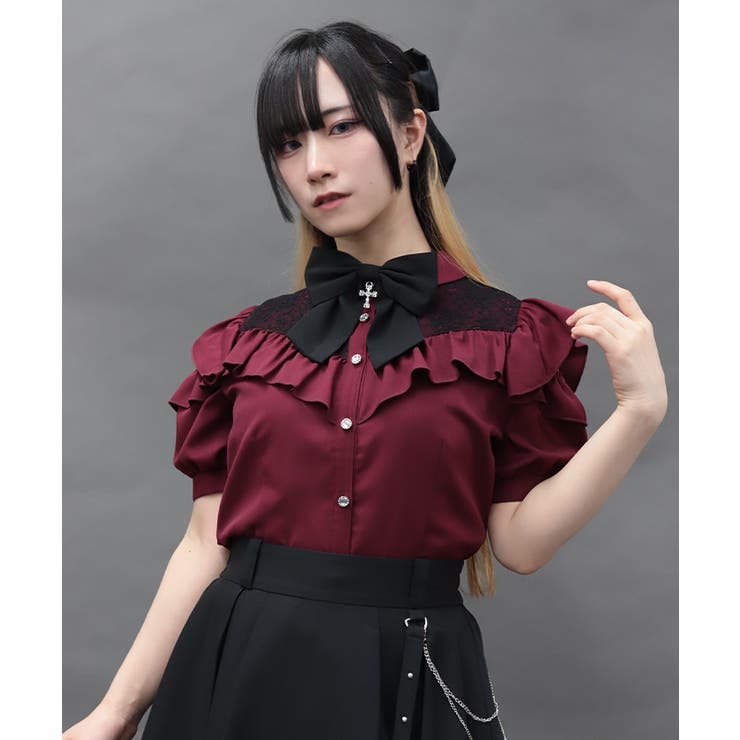 チャームリボン肩あき半袖ブラウス | axes femme | 詳細画像1 