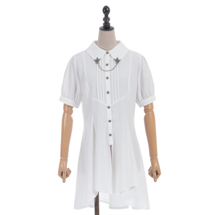 白 | 襟金具ロング半袖ブラウス | axes femme