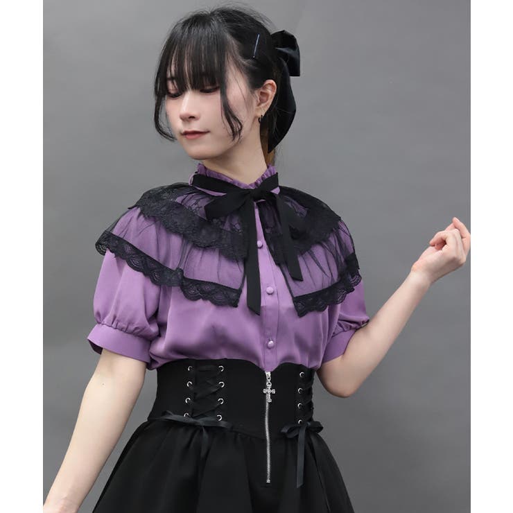 パープル | バタフライレースフリルブラウス | axes femme