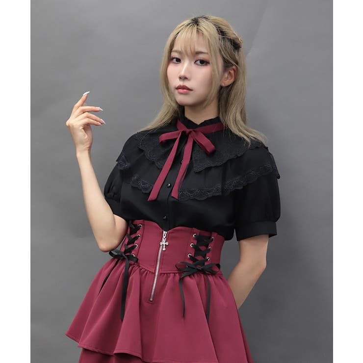 黒 | バタフライレースフリルブラウス | axes femme
