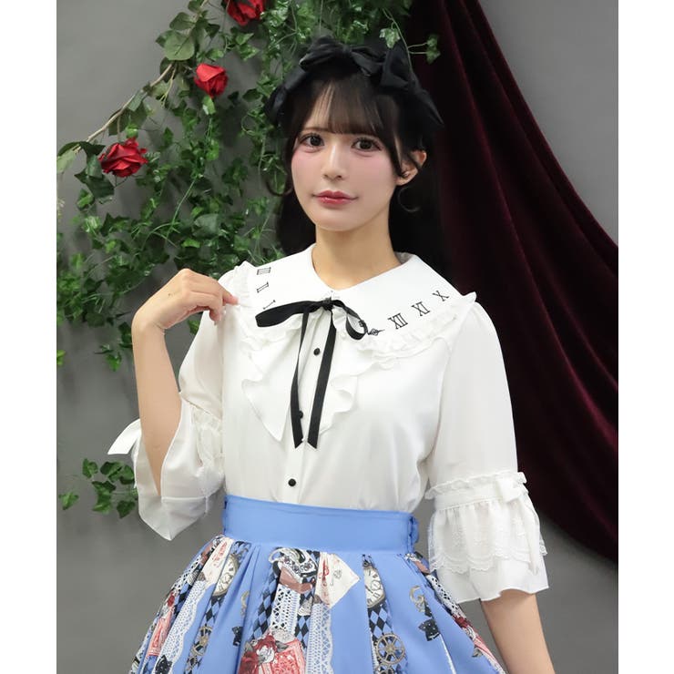 時計刺繍フリル袖ブラウス | axes femme | 詳細画像12 