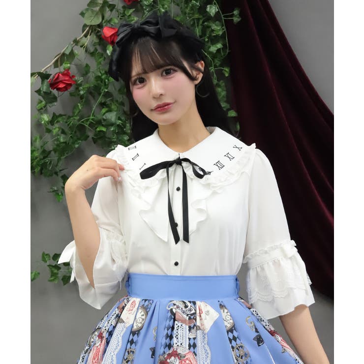 白 | 時計刺繍フリル袖ブラウス | axes femme