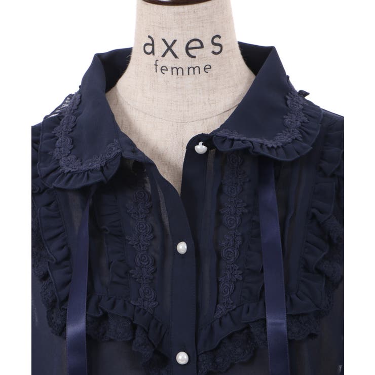 シアーフリル丸襟ブラウス[品番：IGAW0003750]｜axes femme