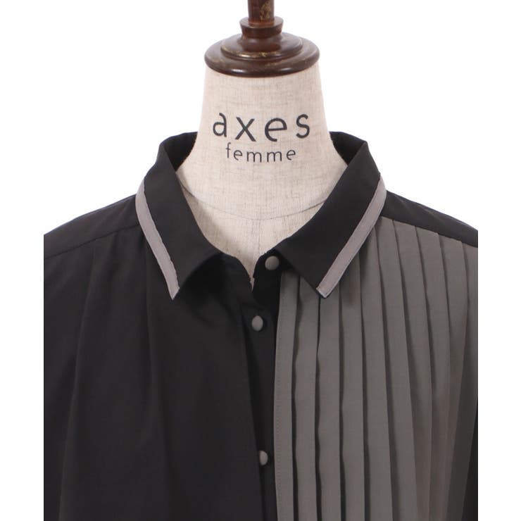 プリーツ使バイカラー半袖ブラウス[品番：IGAW0003755]｜axes femme