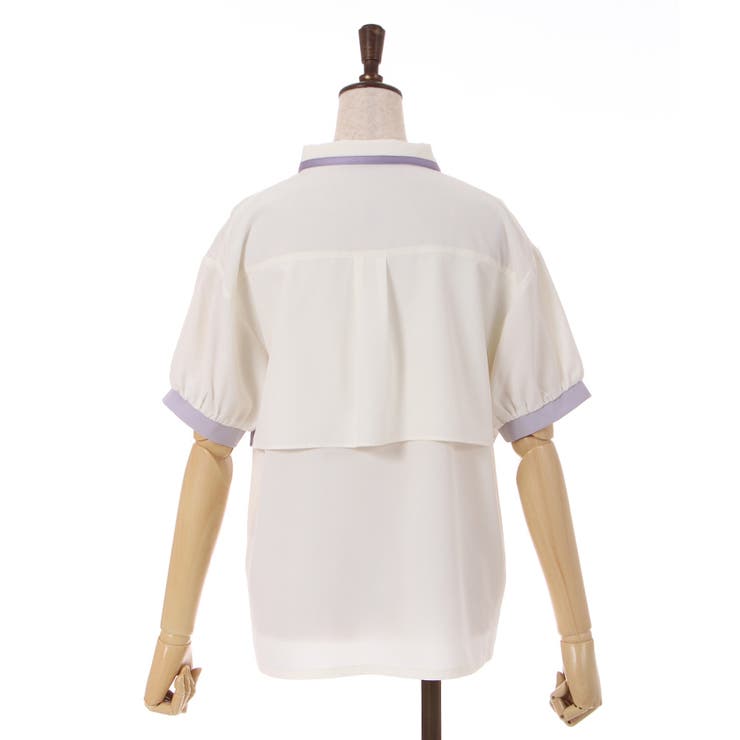 プリーツ使バイカラー半袖ブラウス[品番：IGAW0003755]｜axes femme