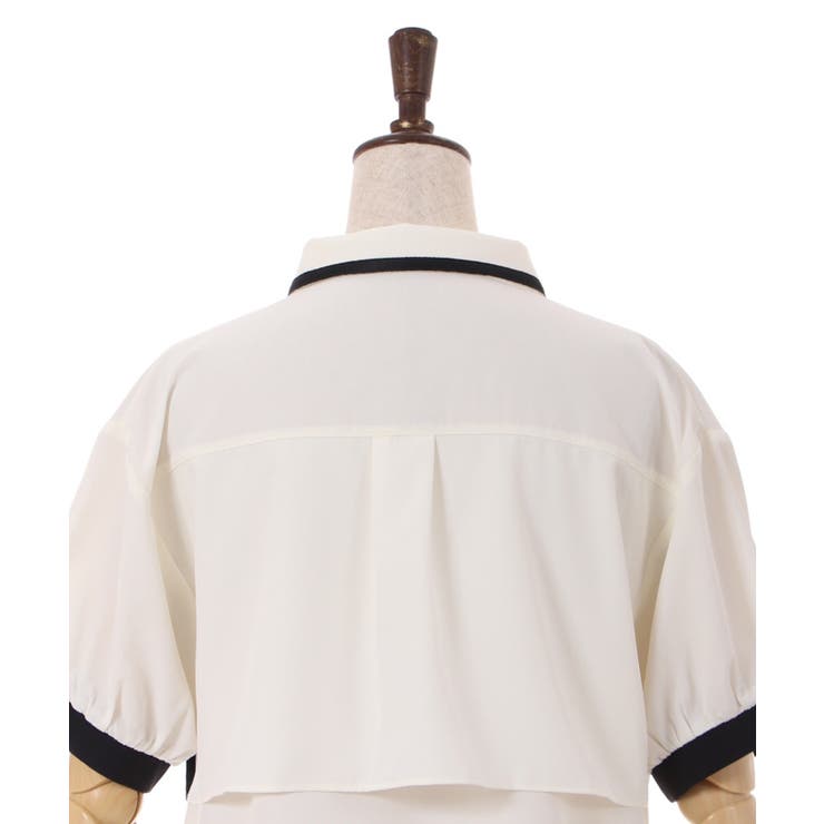 極美品❤️sacai ブラウス　プリーツ　バイカラー　半袖　ホワイト　ベージュ プリーツ使バイカラー半袖ブラウス[品番：IGAW0003755]｜axes femme