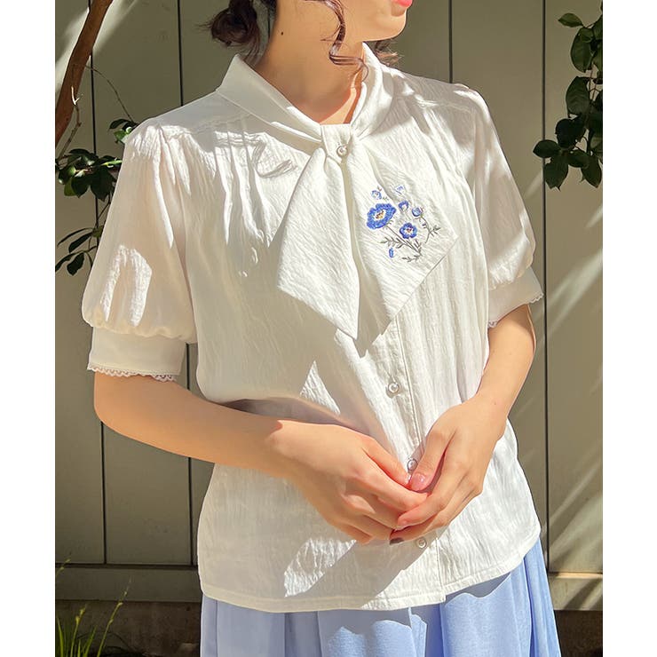 ネモフィラ刺繍リボンブラウス[品番：IGAW0004900]｜axes femme