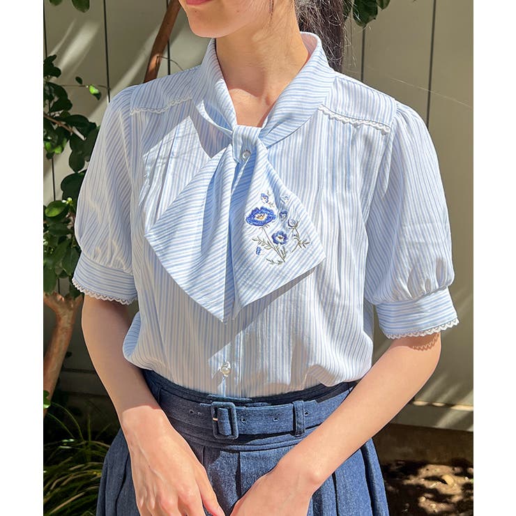 ネモフィラ刺繍リボンブラウス[品番：IGAW0004900]｜axes femme