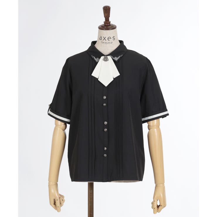 メタル×タイ付き連釦ブラウス[品番：IGAW0004931]｜axes femme