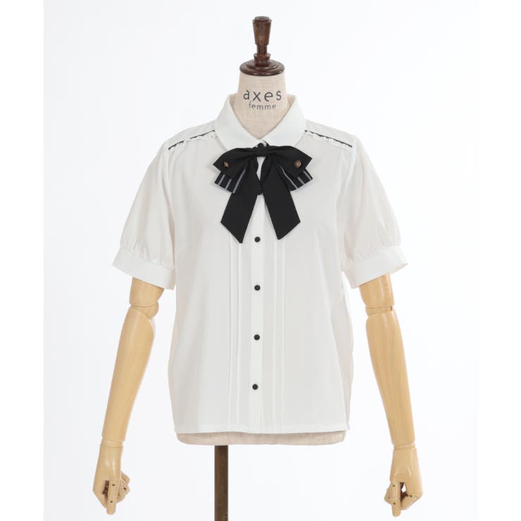 リボンタイ付きクラシックブラウス[品番：IGAW0005050]｜axes femme 