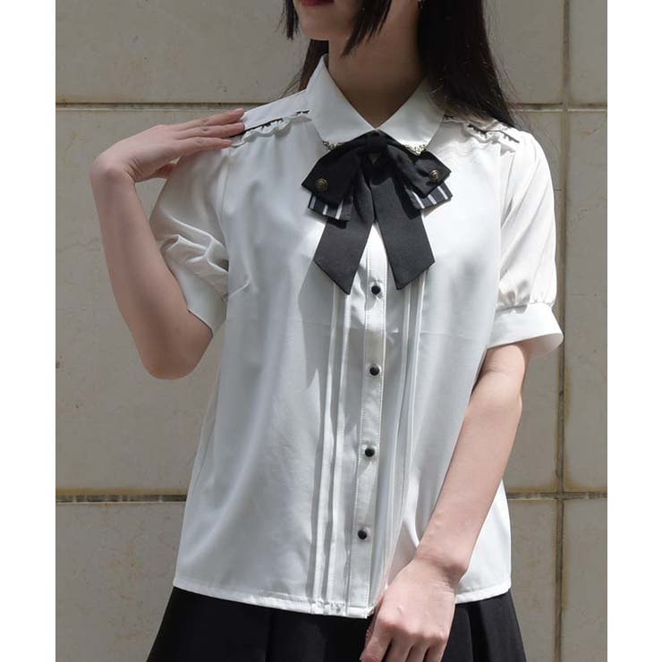 リボンタイ付きクラシックブラウス[品番：IGAW0005050]｜axes