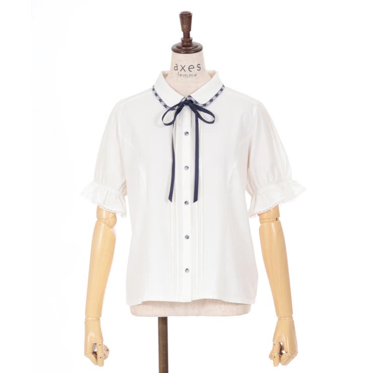 パイピング×リボン付ブラウス[品番：IGAW0005135]｜axes femme