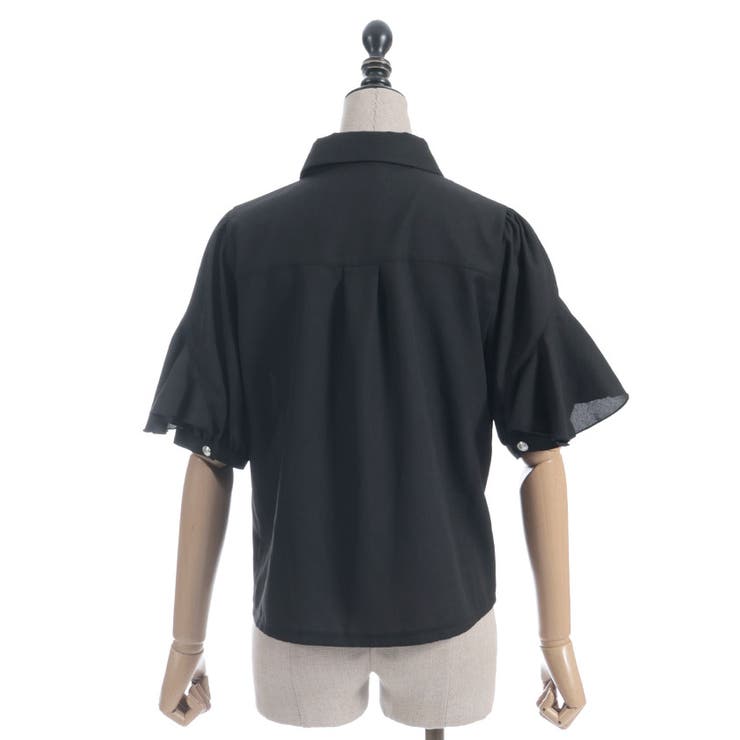 タイ付ラッフルフリル半袖ブラウス[品番：IGAW0006174]｜axes