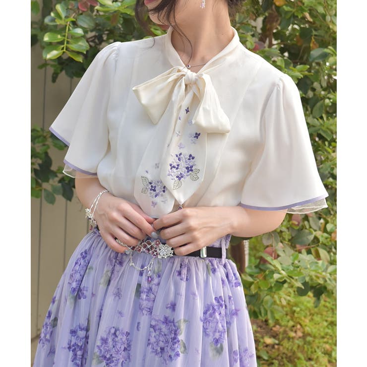 紫陽花刺繍リボンブラウス[品番：IGAW0006465]｜axes femme