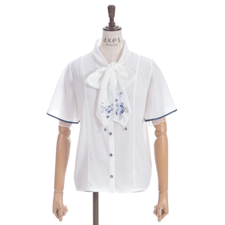 紫陽花刺繍リボンブラウス[品番：IGAW0006465]｜axes femme