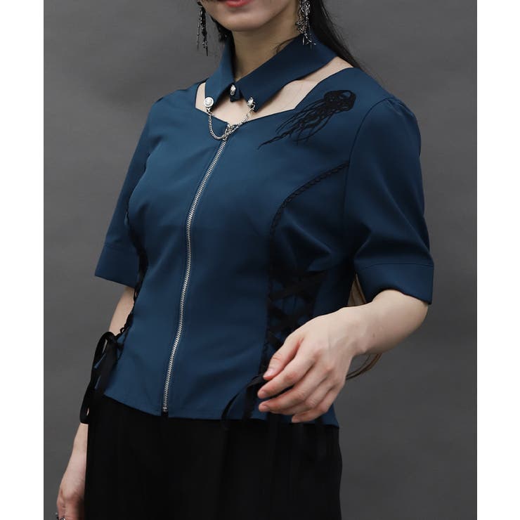 【未使用品】☆SHIPS☆ 刺繍ブラウス☆ブラック☆ 洗濯機可能〉ピン オックス 刺繍 シャツ（シャツ/ブラウス