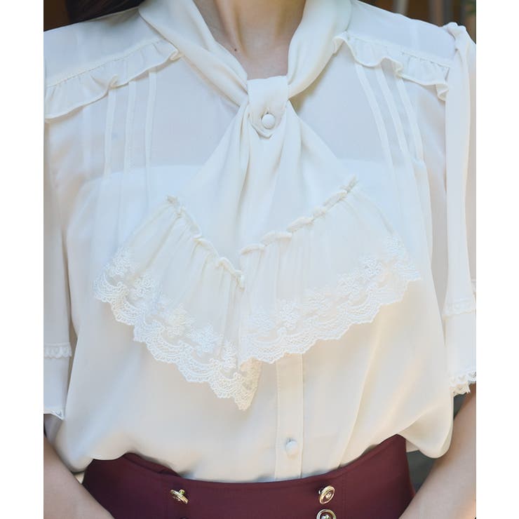 レース使いリボンブラウス | axes femme | 詳細画像4 