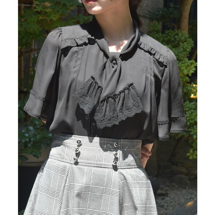 黒 | レース使いリボンブラウス | axes femme