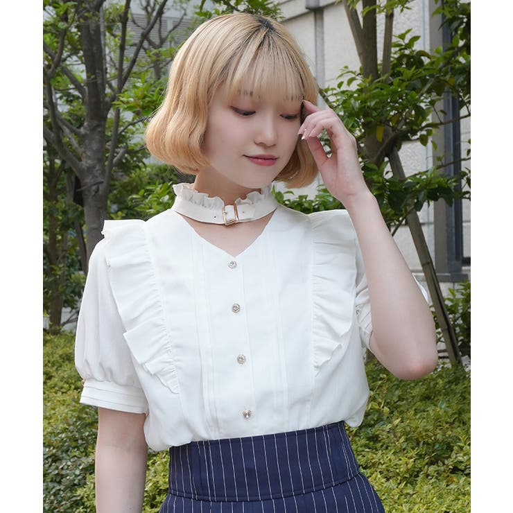 金ボタン付きチョーカー風ブラウス | axes femme | 詳細画像11 