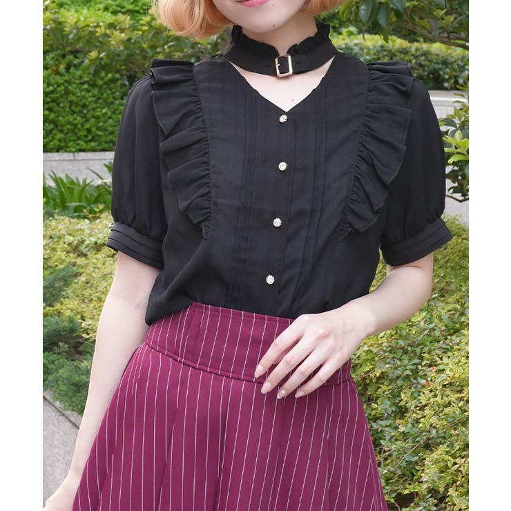 金ボタン付きチョーカー風ブラウス | axes femme | 詳細画像9 