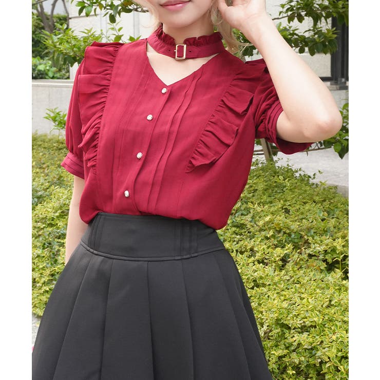 赤 | 金ボタン付きチョーカー風ブラウス | axes femme