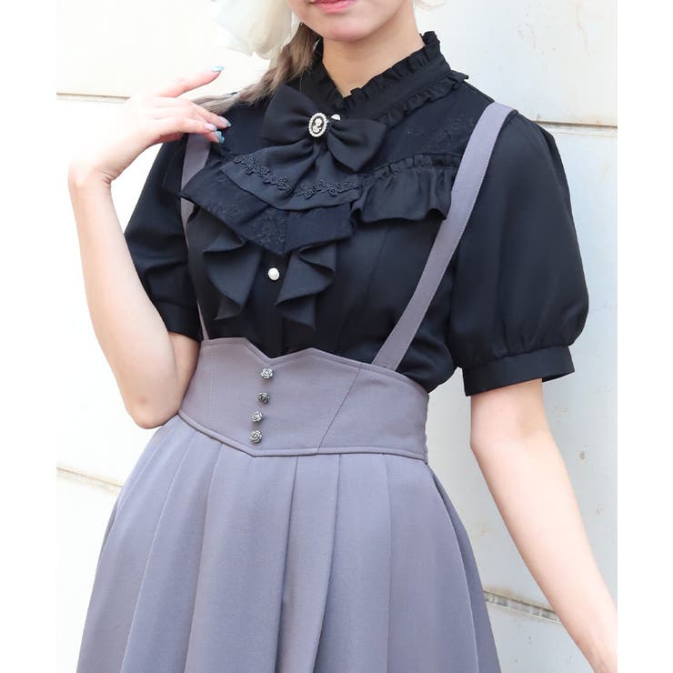 黒 | リボン×ジャボブローチブラウス | axes femme