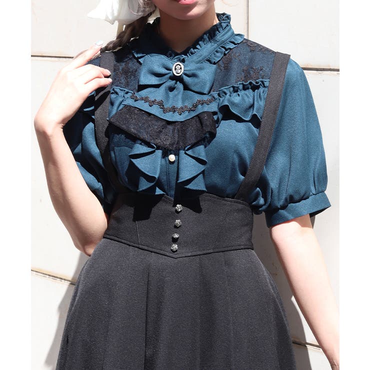 Ｄグリーン | リボン×ジャボブローチブラウス | axes femme