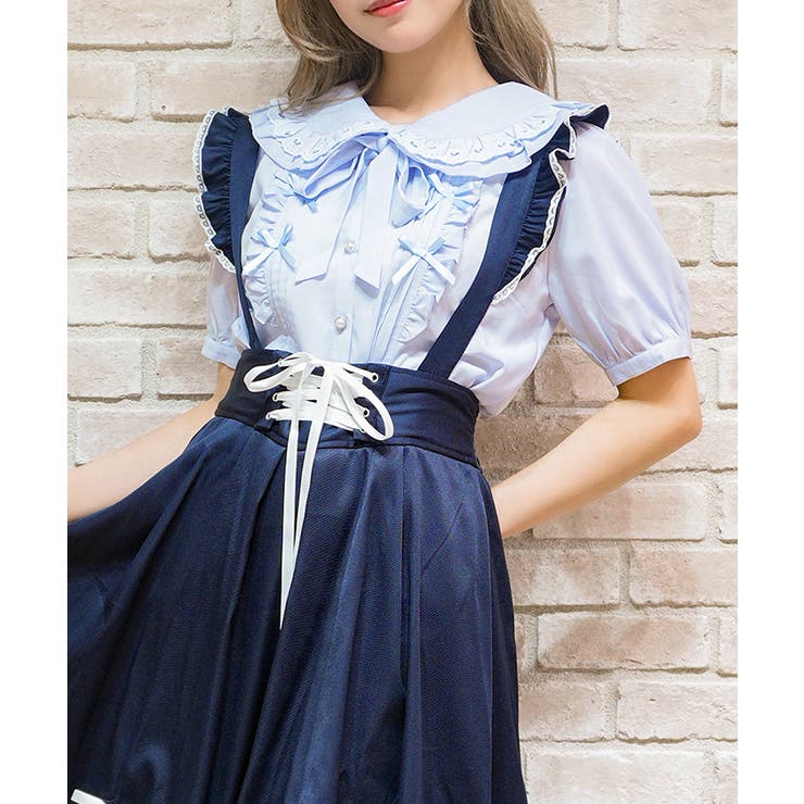 サックス | リボン付きレース丸衿ブラウス | axes femme