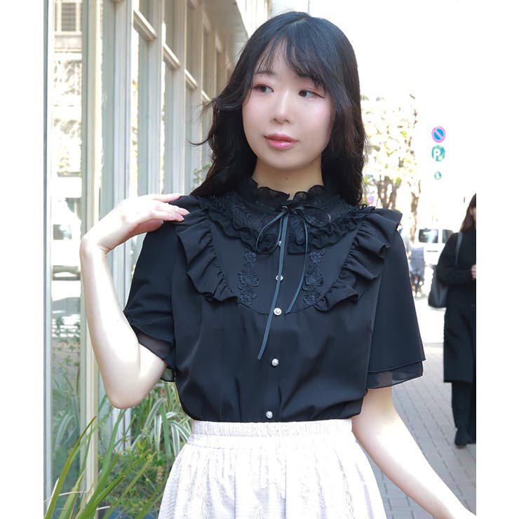 レース切替フリルスタンドブラウス | axes femme | 詳細画像9 