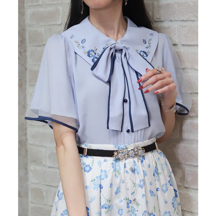 ネモフィラ刺繍ブラウス[品番：IGAW0007736]｜axes femme（アクシーズ 