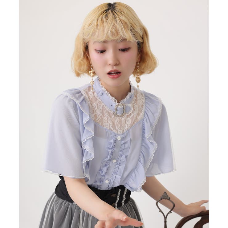 サックス | チョーカー風フリルブラウス | axes femme