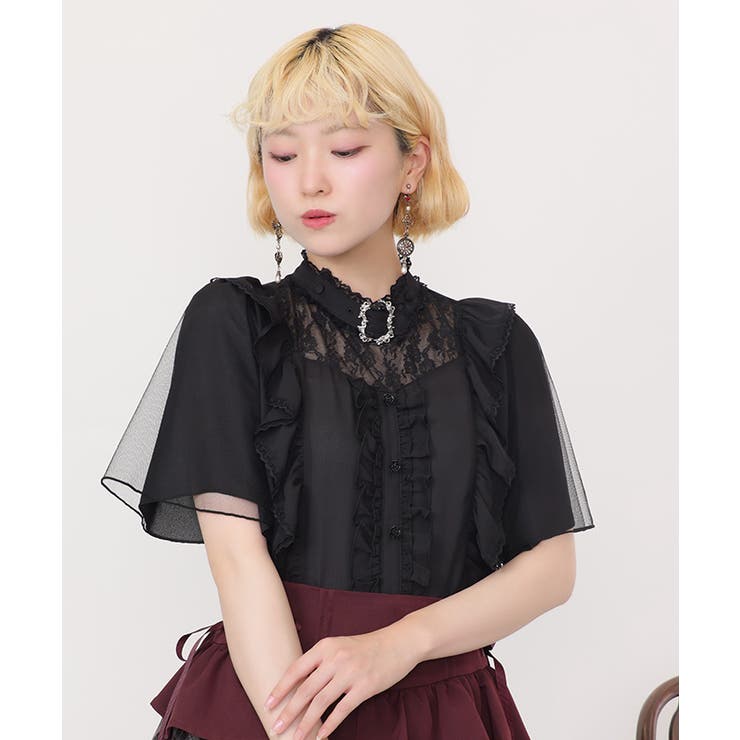 黒 | チョーカー風フリルブラウス | axes femme