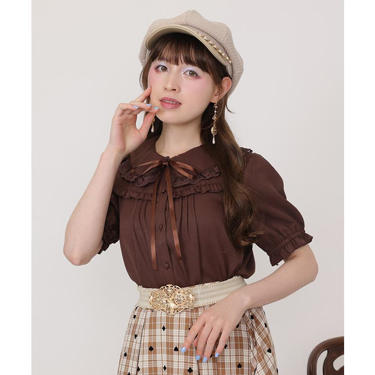 茶 | リボン付きレース丸衿ブラウス | axes femme