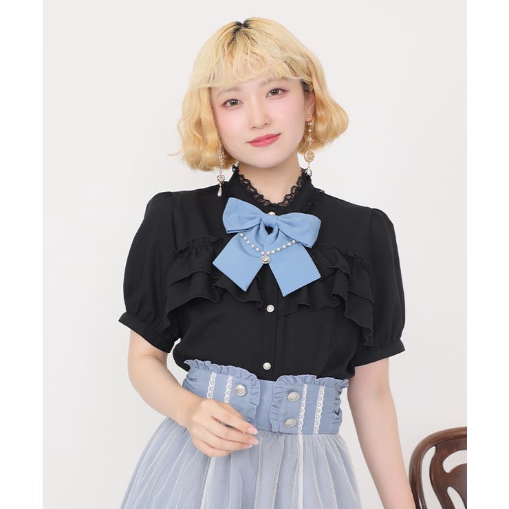 黒 | ティーカップチャーム付きブラウス | axes femme