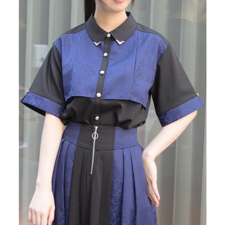 紺 | 【セットアップ対応】ジャガードブラウス | axes femme