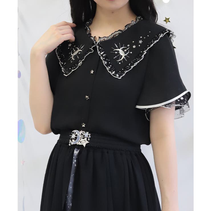 黒 | ルミナスムーン刺繍ブラウス | axes femme
