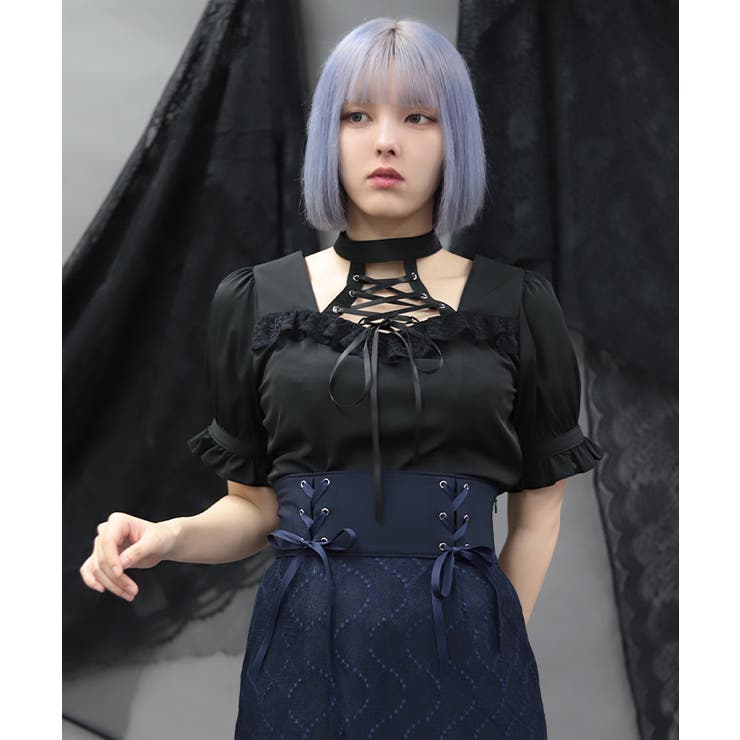 デコルテレースアップ半袖ブラウス | axes femme | 詳細画像5 