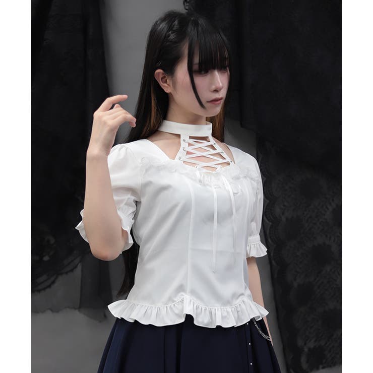 デコルテレースアップ半袖ブラウス | axes femme | 詳細画像8 