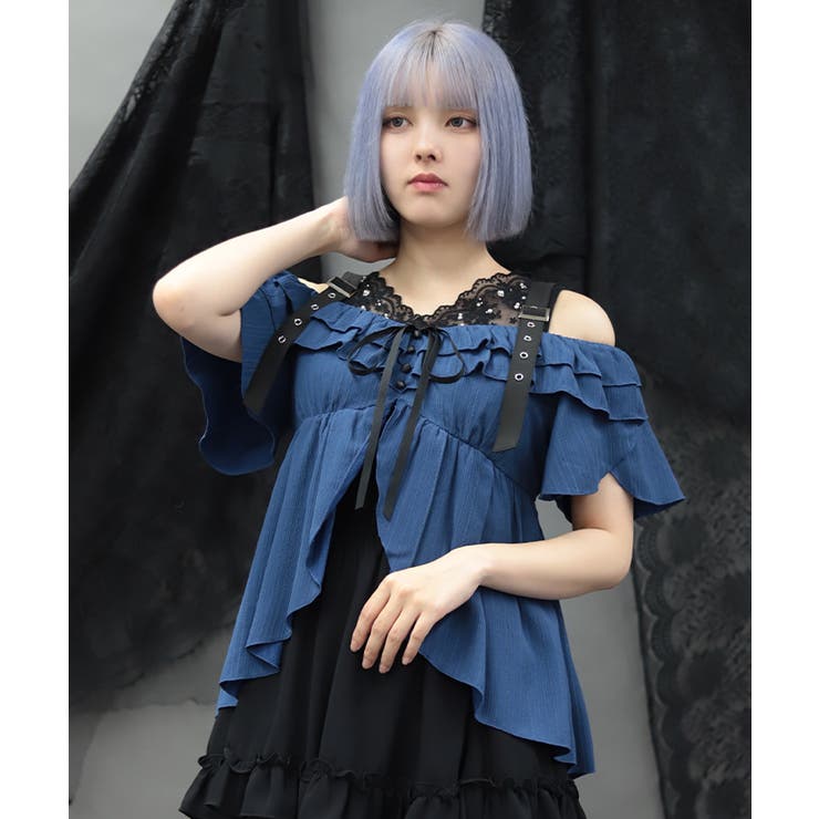 ブルーグレー | オフショルフレア袖トップス | axes femme