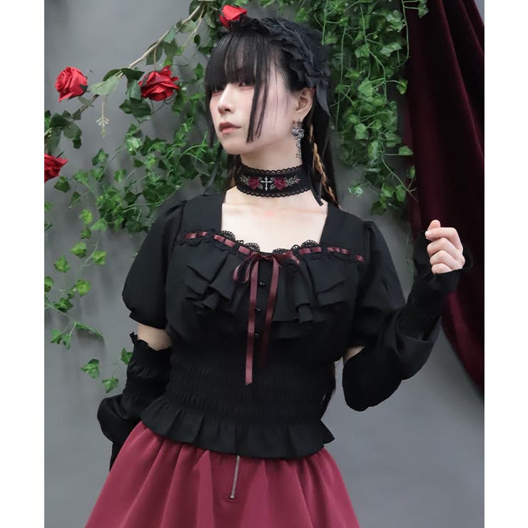 チョーカー付シャーリングブラウス | axes femme | 詳細画像10 
